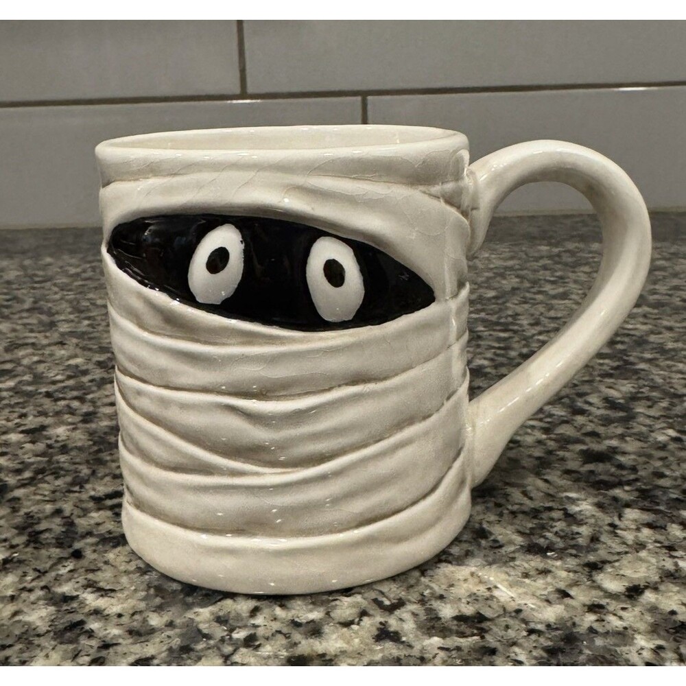 Blue Sky Clayworks HALLOWEEN Mummy Wrap Coffee Mug Black White 2021